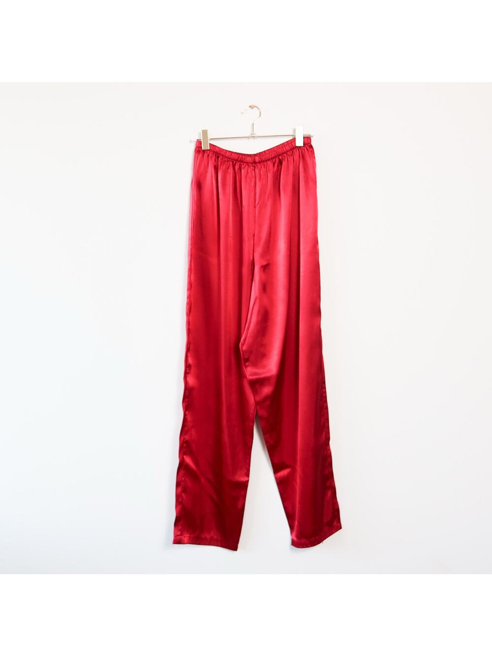 Vintage Red Satin Pull On Pants Straight Leg Small